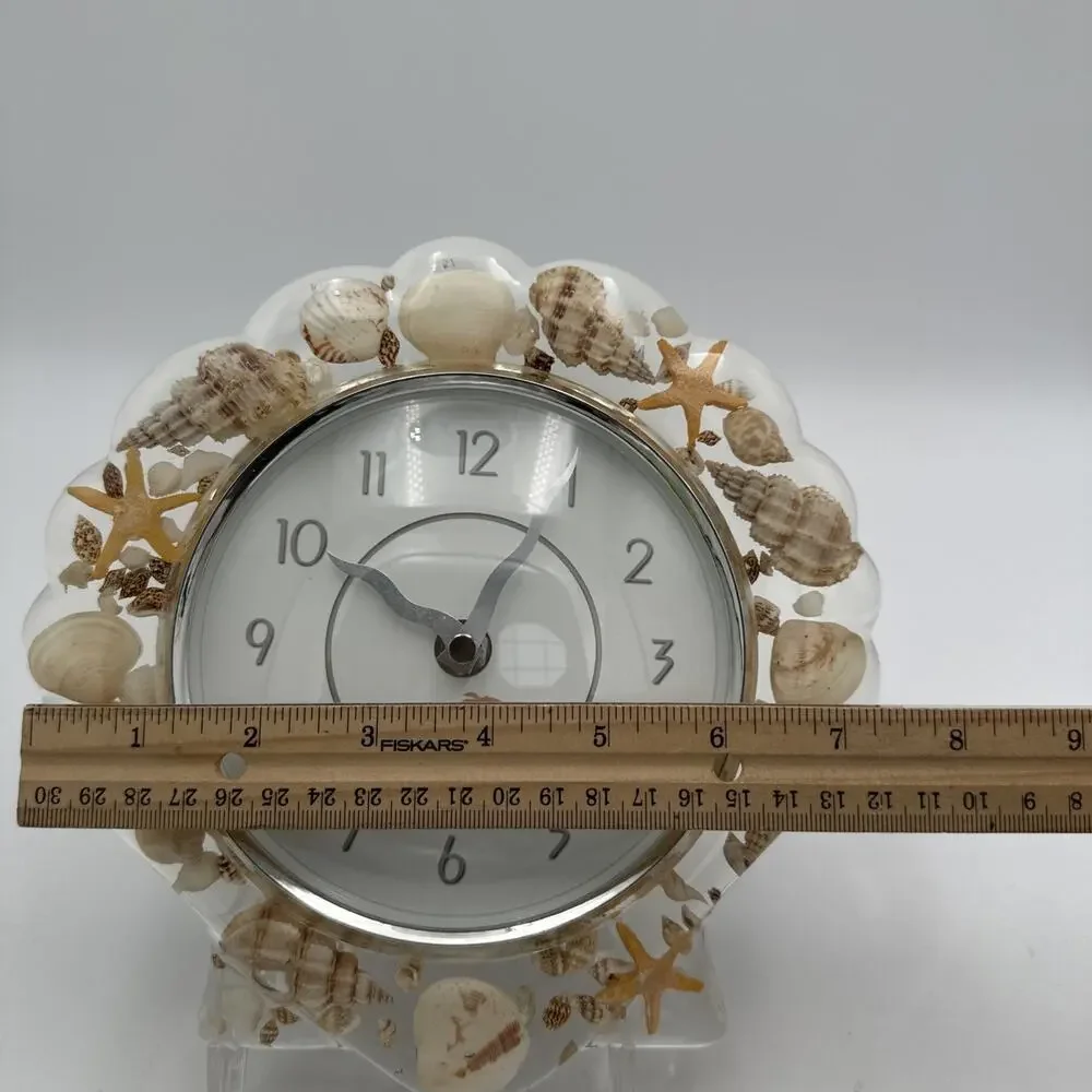 Shell Shaped Lucite Clock Embedded Seashell Wall Hanging Paradise Place